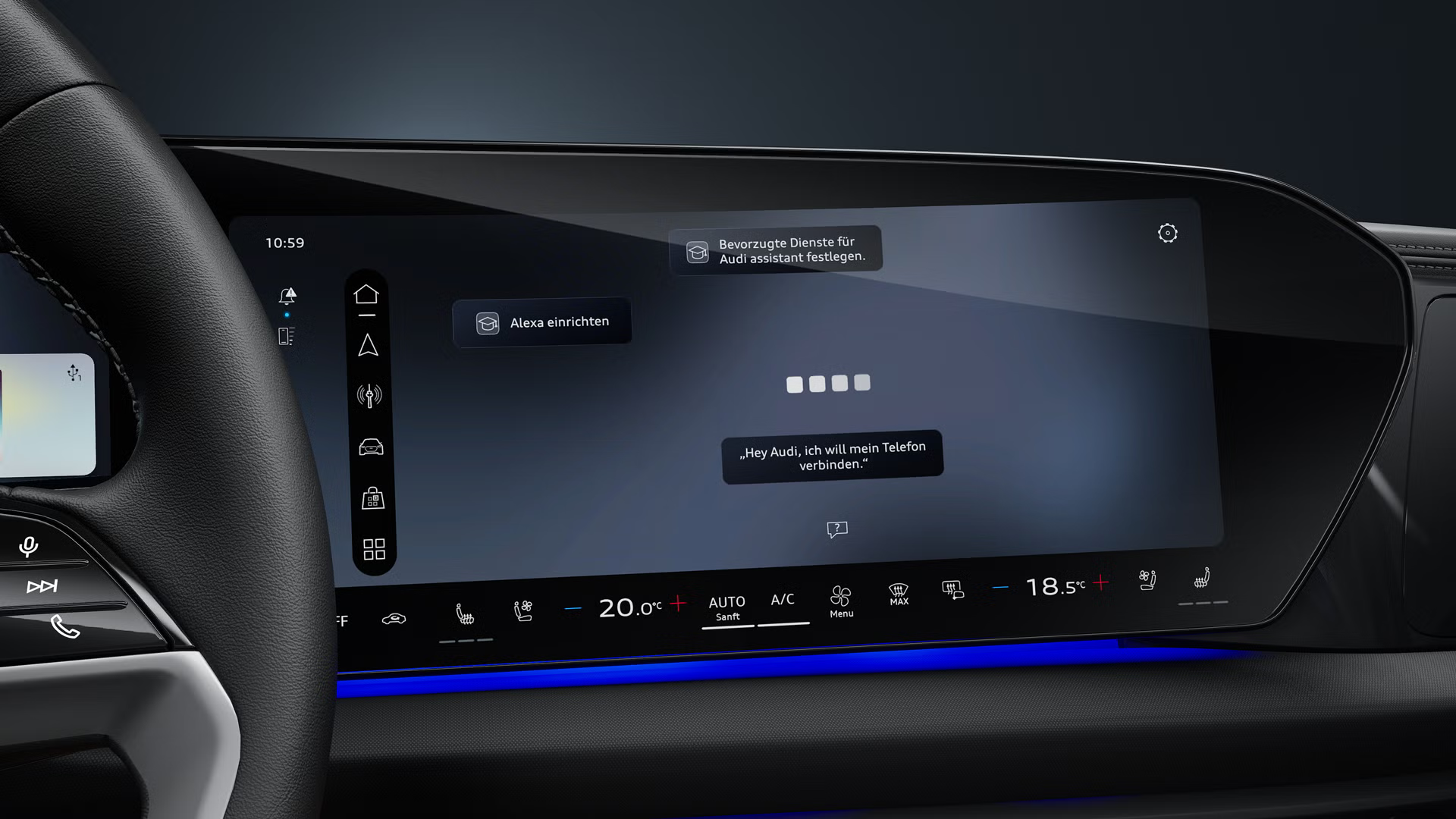Nahaufnahme des Fahrerdisplays mit dem Audi assistant im Audi Q7 SUV.