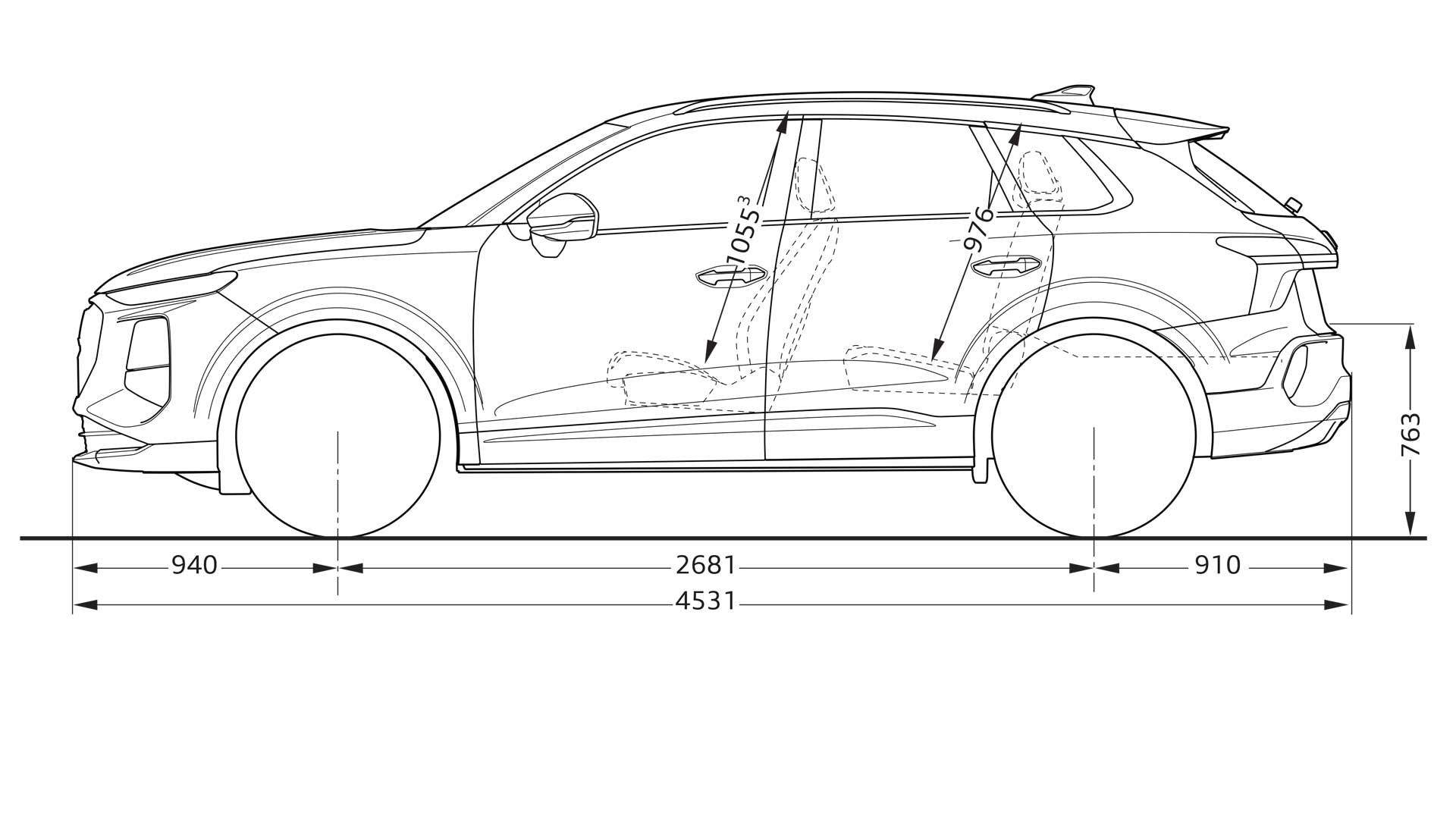 AUDI Q3 SUV méretei oldalnézetből